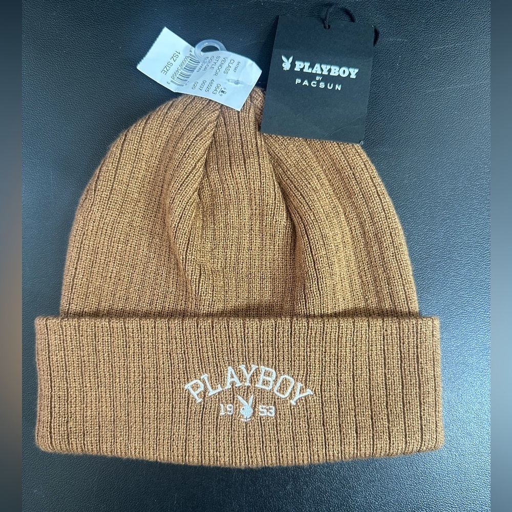 Playboy X pac Sun brown beanie hat with white embroidered